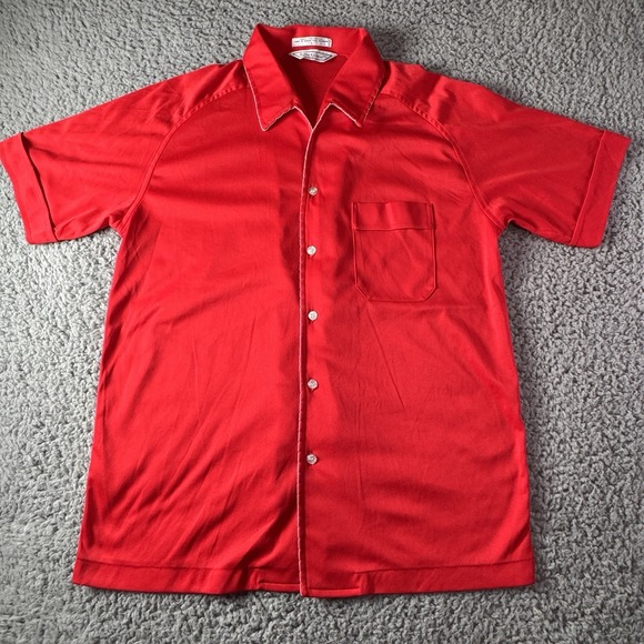 Vintage 70s 80s Idletime Red Short Sleeve Rockabilly Buttonup Shirt‎ Large - Picture 1 of 6